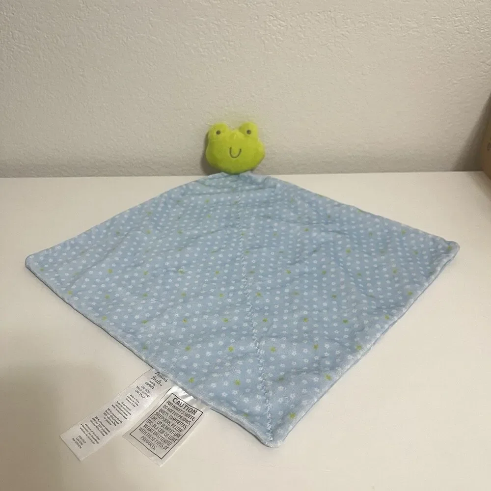 Precious Firsts by Carter's Frog Security Blanket Lovey Rattle Green Blue Floral